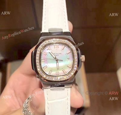 Patek Philippe Copy Nautilus Watch - Diamond Women Watch White MOP Face